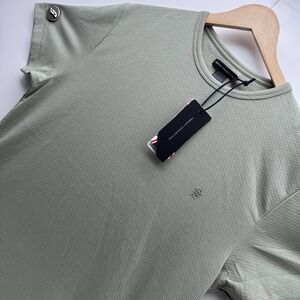French Connection Mens Textured T Shirt Sage Sz L Crew Neck Embroidered Tonal